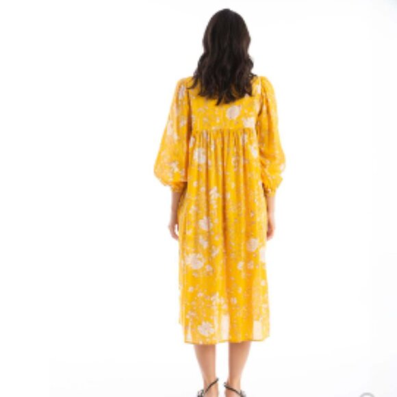Matta NYC Gold Yellow Floral Print Gauze Midi Dress Size XS Great Condition - Picture 2 of 13